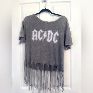 AC/DC band shirt. Very comfy. Fringe.